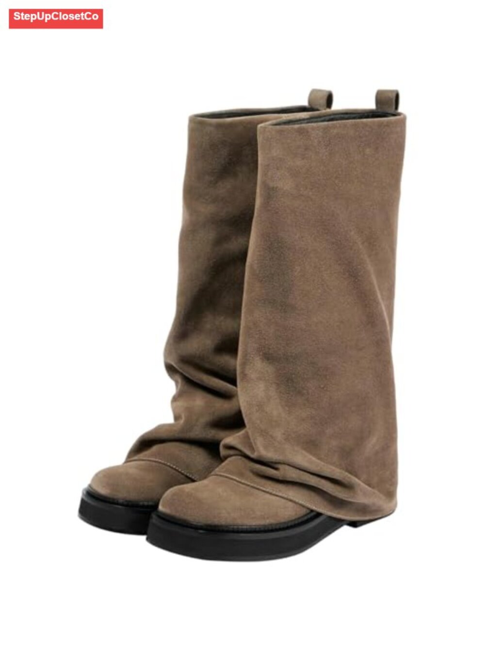 Women's Slouchy Fold Over Motorcycle Boots Low Heel Mid Calf